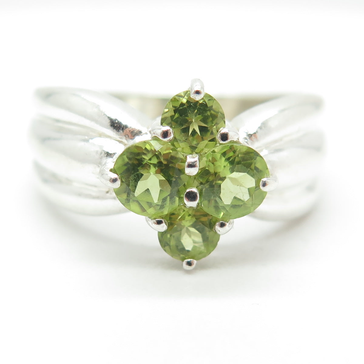 925 Sterling Silver Vintage Real Peridot Modernist Ring Size 10