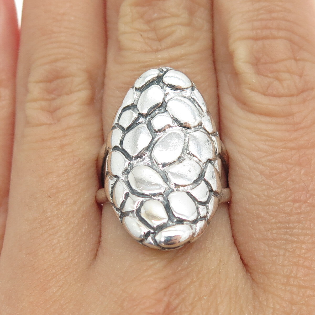 925 Sterling Silver Vintage Pebble Statement Ring Size 8.75