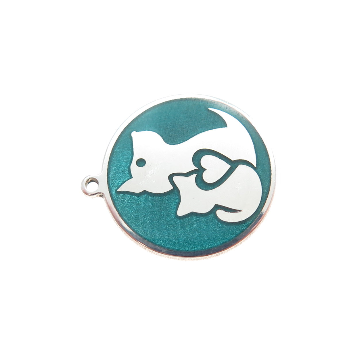 925 Sterling Silver Turquoise Enamel Cat Dog Friendship Minimalist Charm Pendant