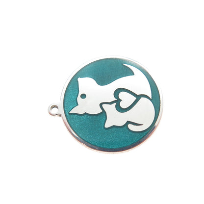 925 Sterling Silver Turquoise Enamel Cat Dog Friendship Minimalist Charm Pendant