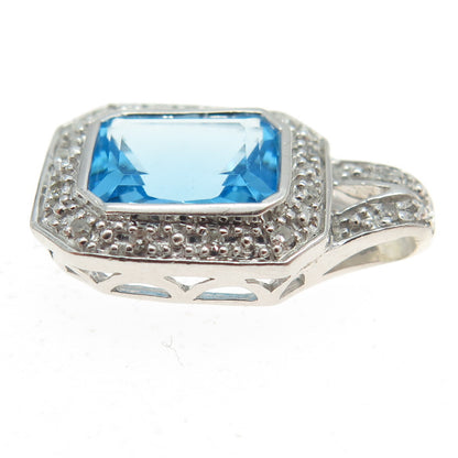 925 Sterling Silver Real Round-Cut Diamond & Blue Topaz Minimalist Pendant