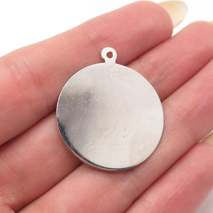 925 Sterling Silver Vintage Glass «Merry Christmas” Bells Round Pendant