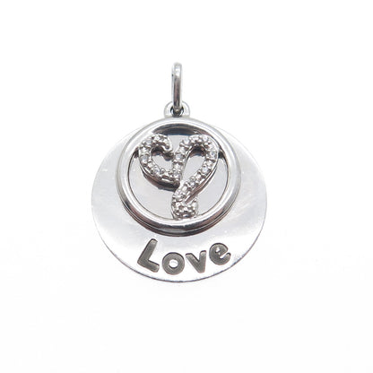 925 Sterling Silver Round-Cut C Z Love Shh! Heart Double Charm Pendant