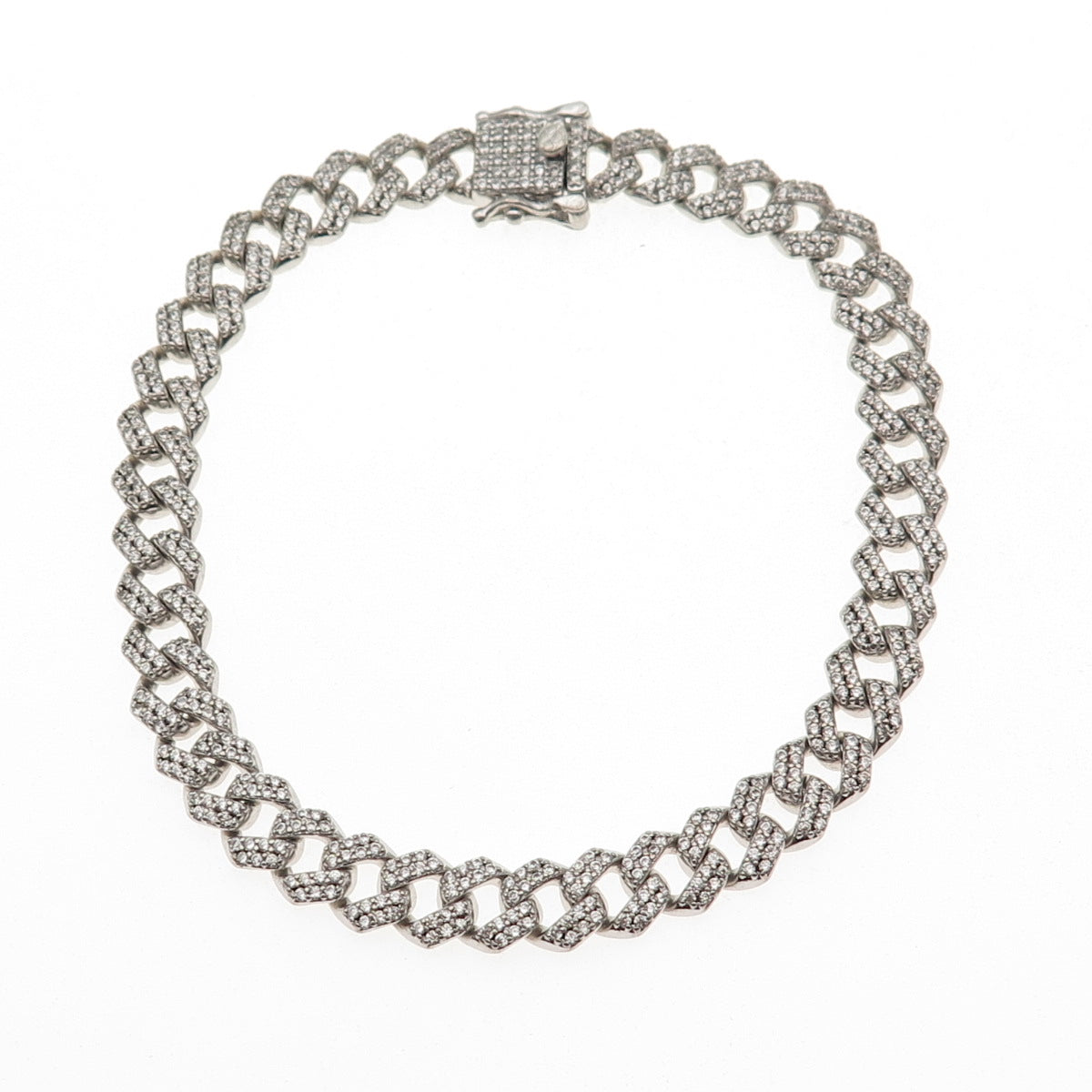 925 Sterling Silver Round-Cut C Z Cuban Link Bracelet 8"