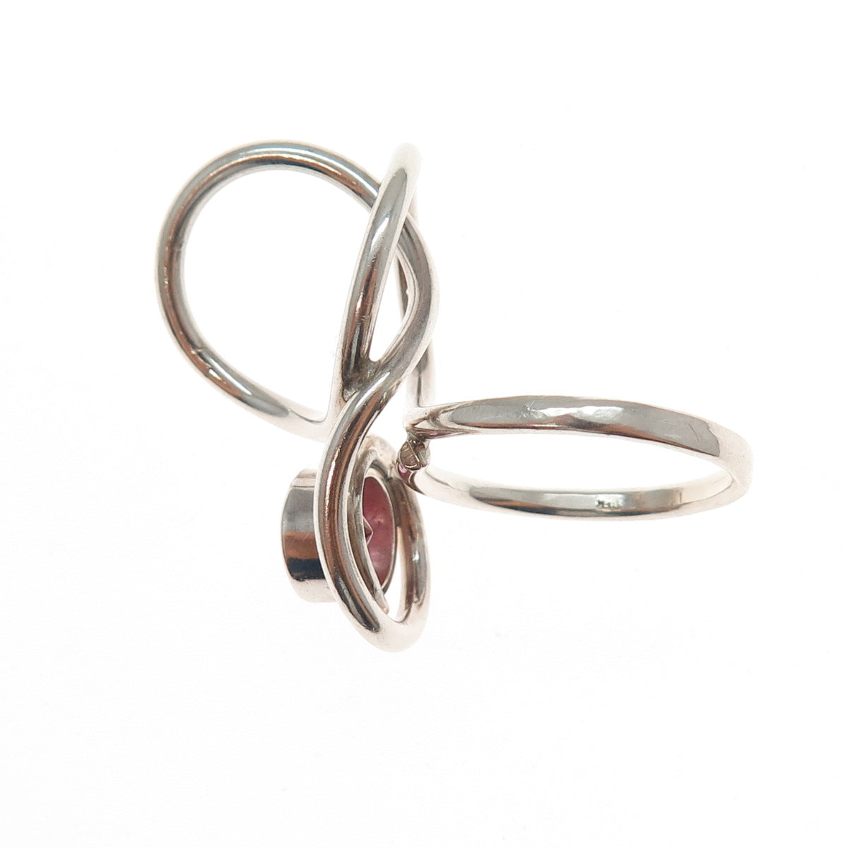 925 Sterling Silver Vintage Real Pink Topaz Modernist Ring Size 8.5