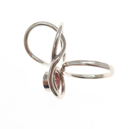 925 Sterling Silver Vintage Real Pink Topaz Modernist Ring Size 8.5