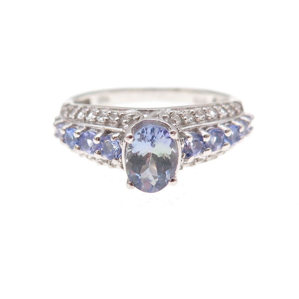 Chuck Clemency 925 Sterling Silver Real Tanzanite & White Topaz Ring Size 8.25