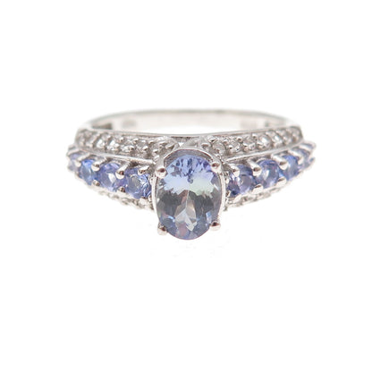 Chuck Clemency 925 Sterling Silver Real Tanzanite & White Topaz Ring Size 8.25