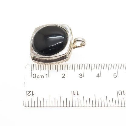 ELLE 925 Sterling Silver Vintage Real Cabochon Black Onyx Charm Pendant