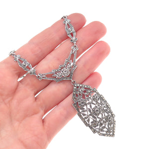 925 Sterling Antique Art Deco Real Marcasite Necklace 16" (missing 26 stones)