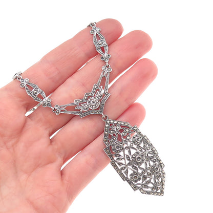 925 Sterling Antique Art Deco Real Marcasite Necklace 16" (missing 26 stones)
