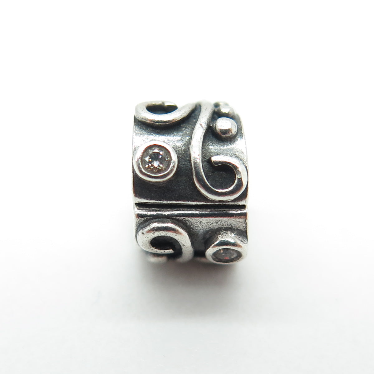 PANDORA 925 Sterling Silver Round-Cut Shaped C Z Tendril Clip Charm