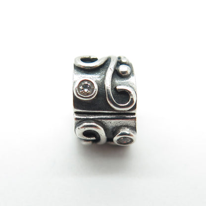 PANDORA 925 Sterling Silver Round-Cut Shaped C Z Tendril Clip Charm