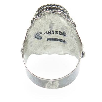 925 Sterling Silver Vintage Mexico Turquoise Cannetille Ring Size 6.5