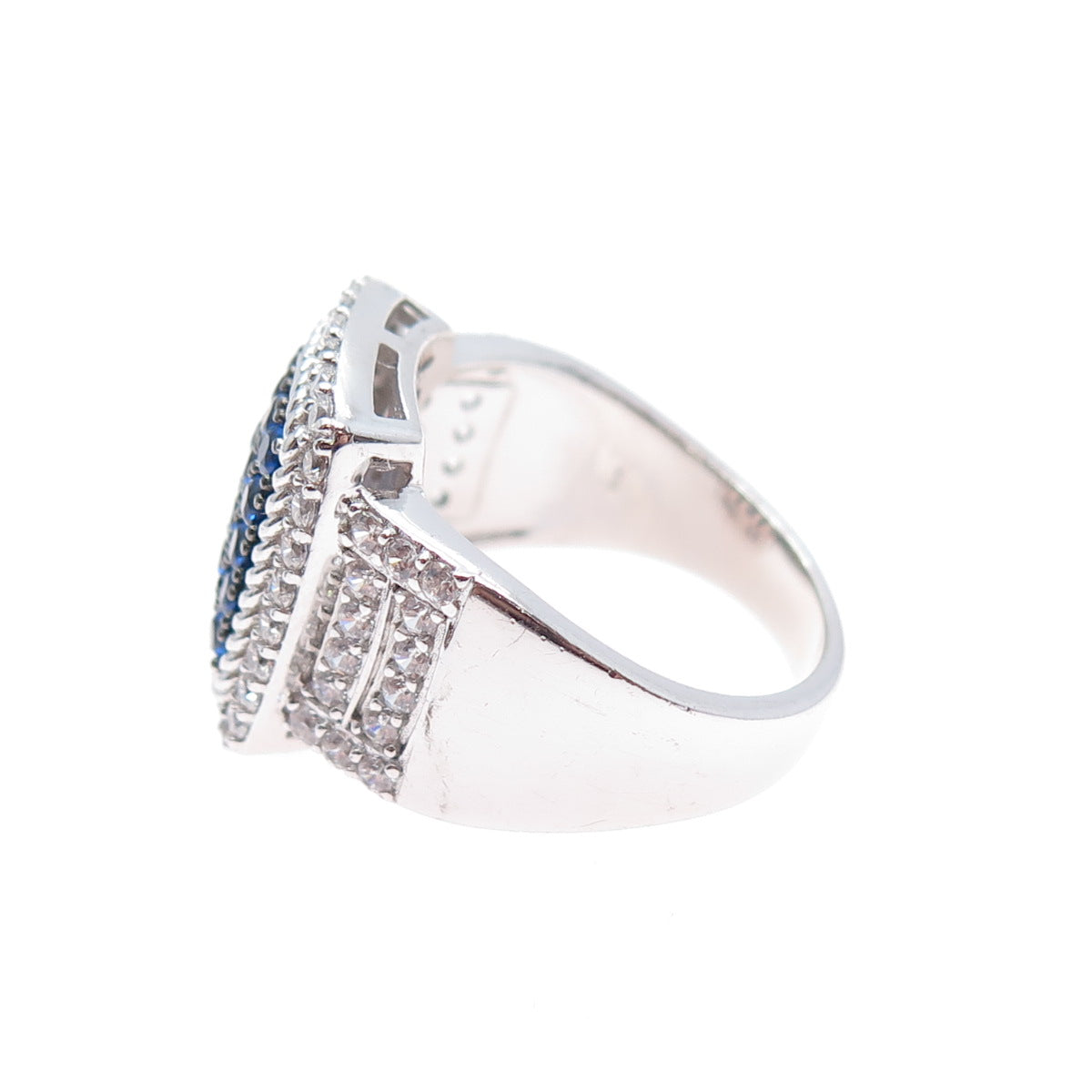 925 Sterling Silver Round-Cut Blue & White C Z Ring Size 7