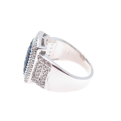 925 Sterling Silver Round-Cut Blue & White C Z Ring Size 7