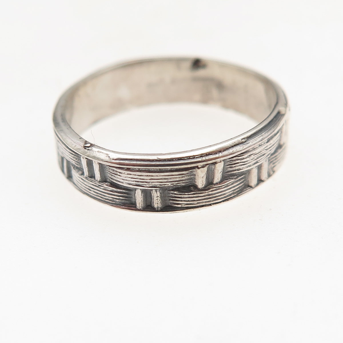 925 Sterling Silver Vintage Modernist Woven Oxidized Band Ring Size 6