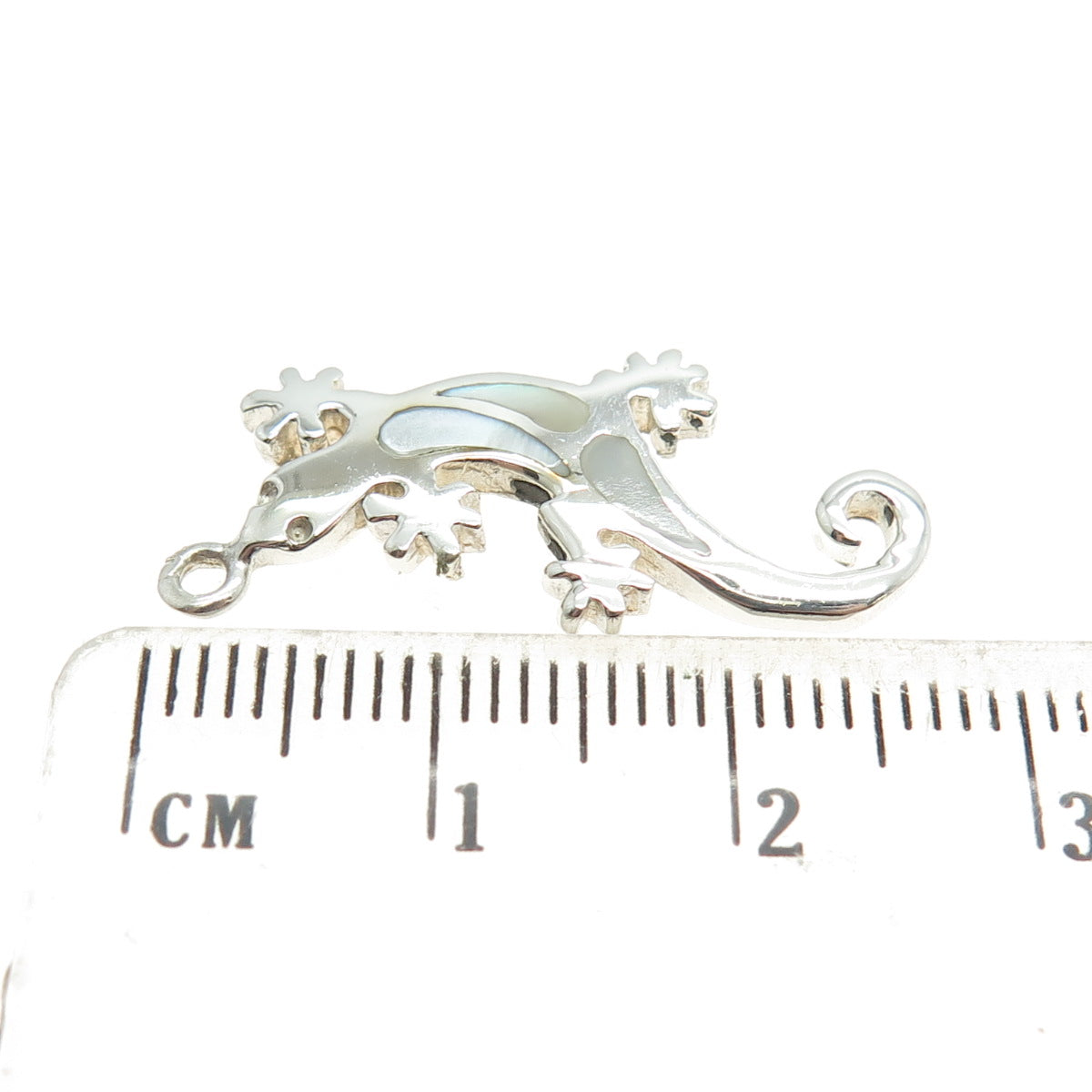 925 Sterling Silver Vintage Real Mother-of-Pearl Lizard Pendant