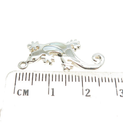 925 Sterling Silver Vintage Real Mother-of-Pearl Lizard Pendant