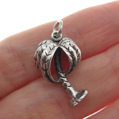 925 Sterling Silver Vintage Palm Tree Oxidized Minimalist 3D Charm Pendant