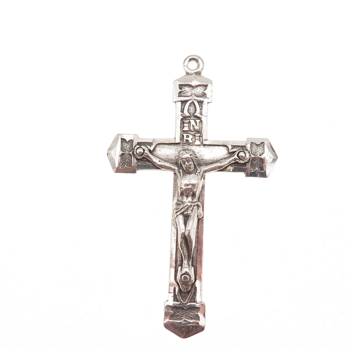 925 Sterling Silver Antique Art Deco Crucifix Cross Oxidized Charm Pendant