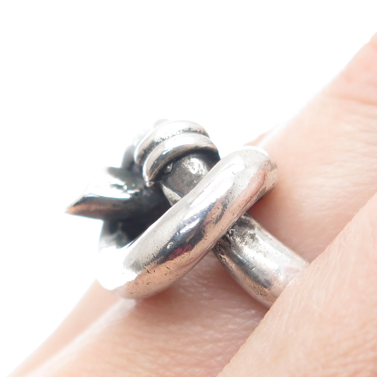 925 Sterling Silver Vintage Israel Modernist Love Knot Oxidized Ring Size 9.25
