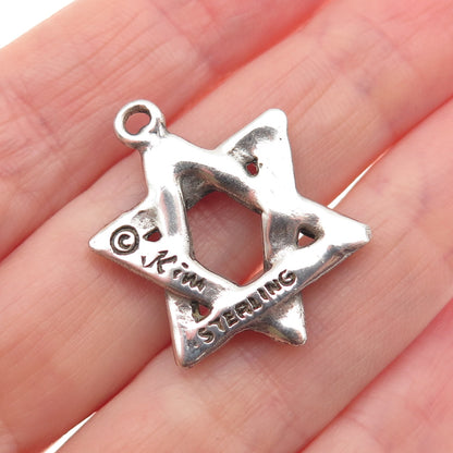 KIM 925 Sterling Silver Vintage Star of David Oxidized Charm Pendant