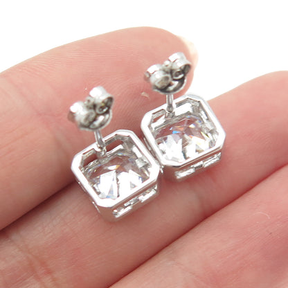 925 Sterling Silver Asscher-Cut C Z Stud Earrings