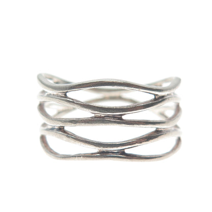 925 Sterling Silver Vintage Multi-Strand Modernist Oxidized Ring Size 7.75