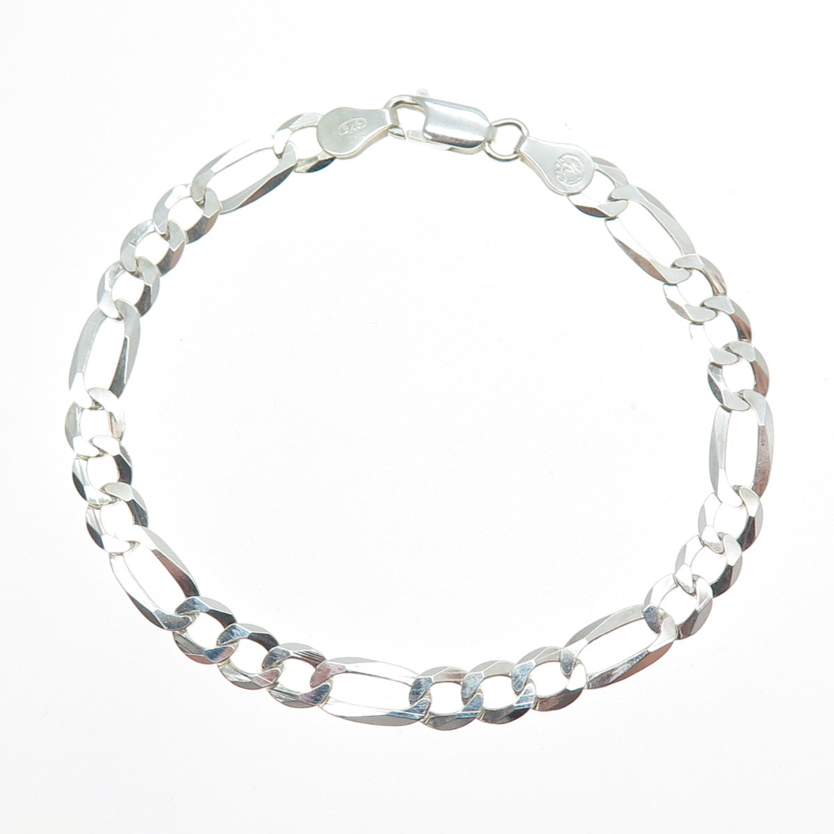 P. LUX 925 Sterling Silver Italy Figaro Link Bracelet 7"