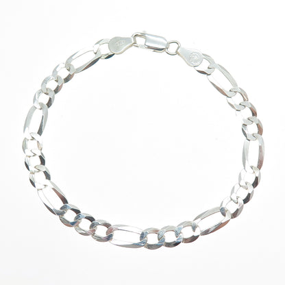 P. LUX 925 Sterling Silver Italy Figaro Link Bracelet 7"