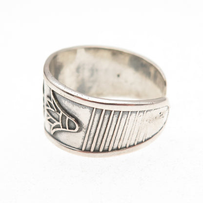 800 Silver Vintage Egyptian Scarab & Flower Oxidized Adjustable Ring Size 9