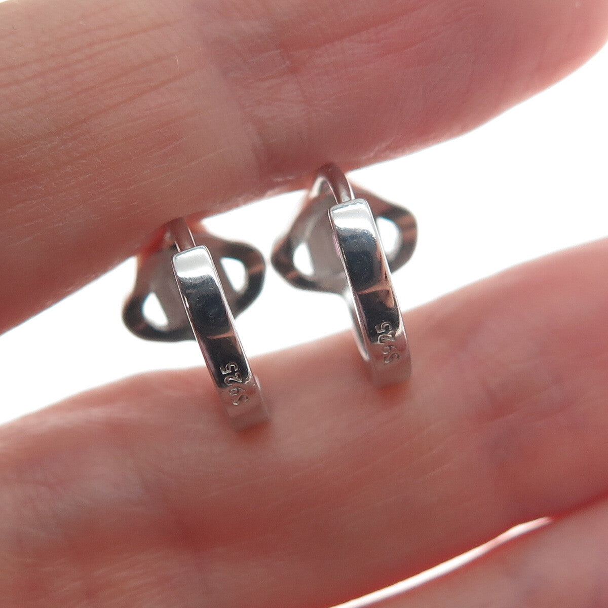925 Sterling Silver Emerald-Cut Pink & Round-Cut White C Z Cloud Hoop Earrings
