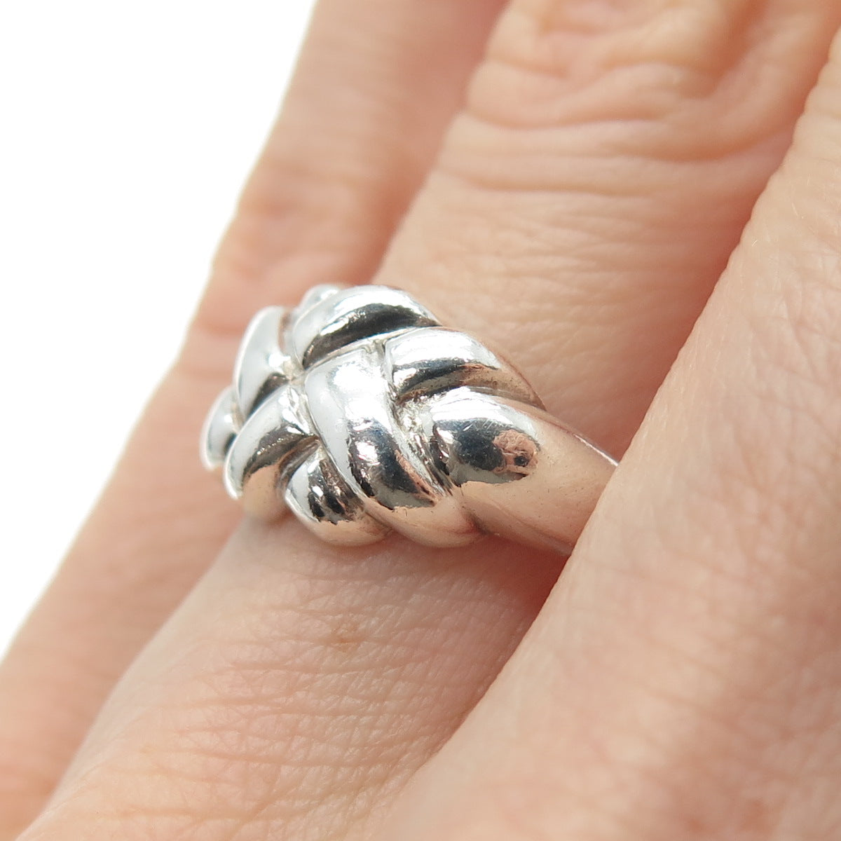 925 Sterling Silver Vintage Modernist Woven Ring Size 6.5