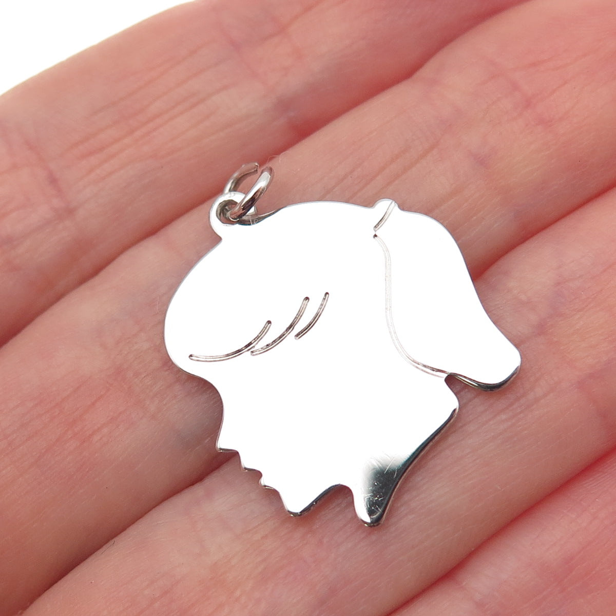 AUTOMADE 925 Sterling Silver Vintage Girl's Profile Mini Charm Pendant
