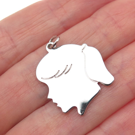 AUTOMADE 925 Sterling Silver Vintage Girl's Profile Mini Charm Pendant