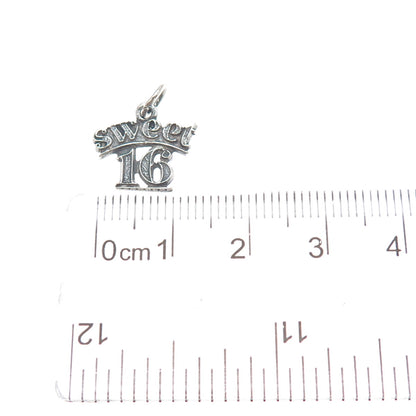 SUNWEST 925 Sterling Silver Vintage Sweet 16 Oxidized Minimalist Charm Pendant