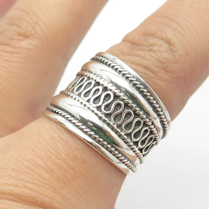 925 Sterling Silver Vintage Eternal Curve Wide Ring Size 7.75