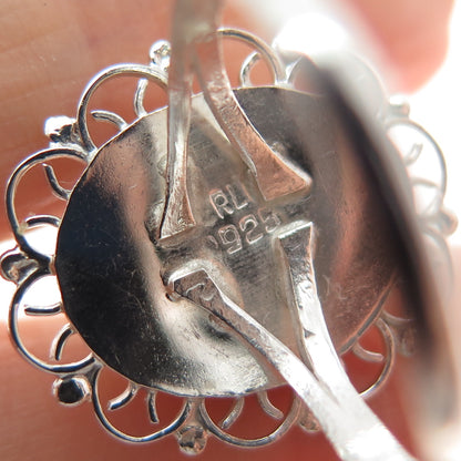 925 Sterling Silver Vintage Faux Turquoise Filigree Flower Ring Size 8