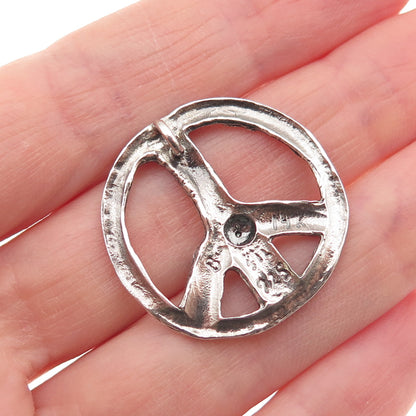 925 Sterling Silver 14K Gold Vintage Forever Peace Symbol Slide Charm Pendant