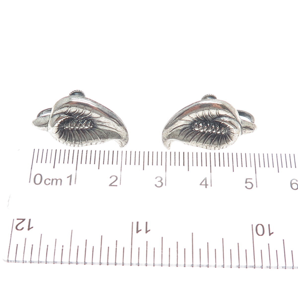 925 Sterling Silver Antique Calla Lily Flower Oxidized Screw Back Earrings