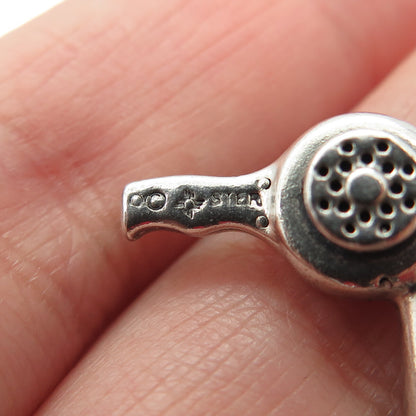 SUN WEST 925 Sterling Silver Vintage Hair Dryer 3D Pendant