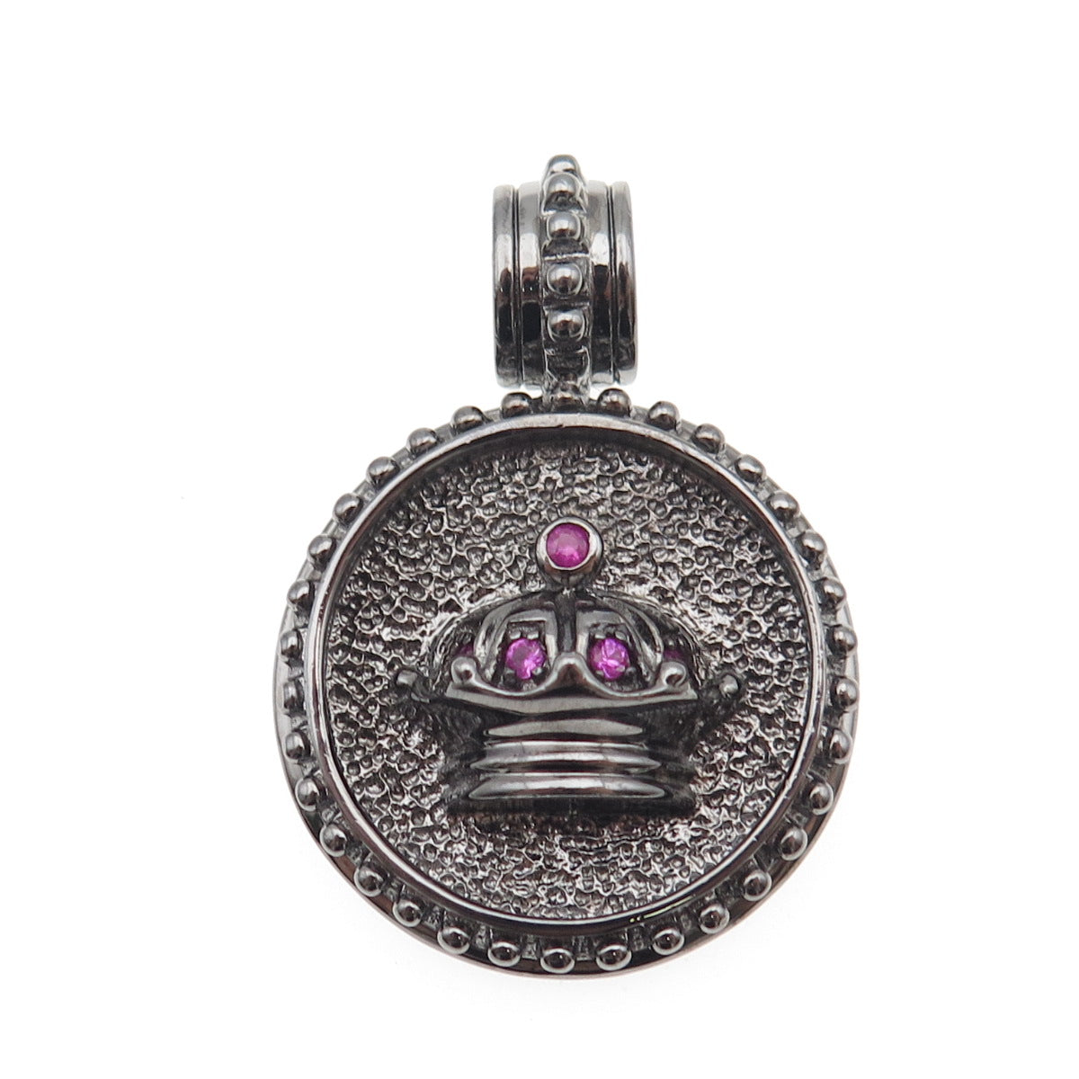 JOLUSA 925 Sterling Silver Black Rhodium Real Pink Sapphire Crown Pendant