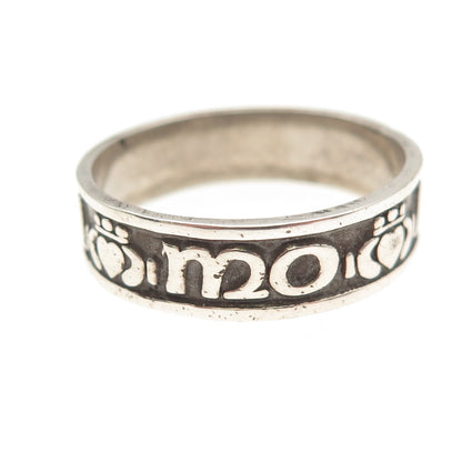 925 Sterling Vintage Mo Anam Cara My Soulmate Oxidized Band Ring Size 14.25