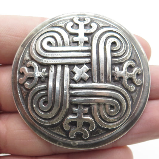 KAUNIS KORU 916H Silver Vintage 1960 Finland St. Johns Arms Oxidized Pin Pendant