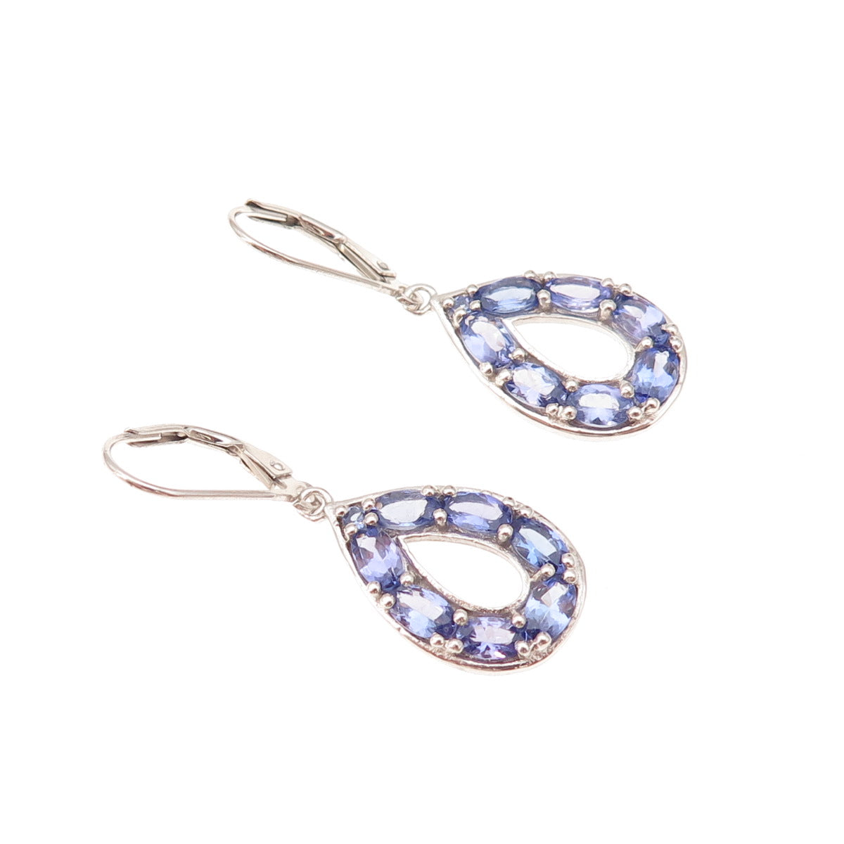Chuck Clemency Sterling Silver Real Oval & Round-Cut Tanzanite Dangle Earrings