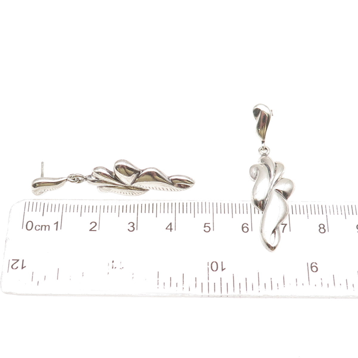 925 Sterling Silver Vintage Modernist Floral Dangle Earrings