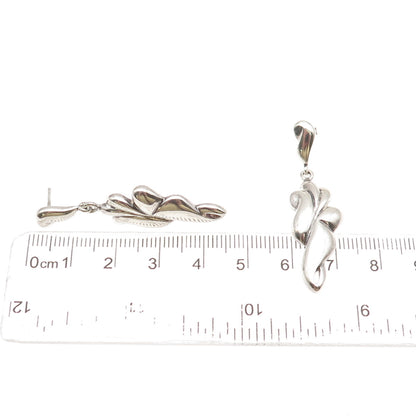 925 Sterling Silver Vintage Modernist Floral Dangle Earrings