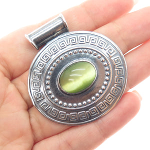 925 Sterling Silver Vintage Optic Fiber Cat's Eye Oxidized Slide Pendant