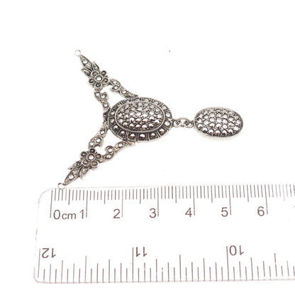 Theda 925 Sterling Silver Antique Art Deco Real Marcasite Centerpiece Pendant